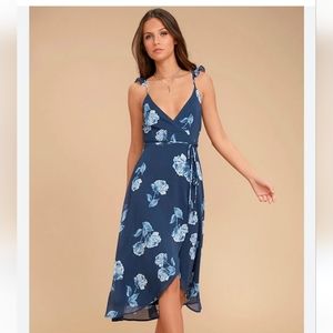 Lulu's One Desire Navy Floral Print Wrap Dress